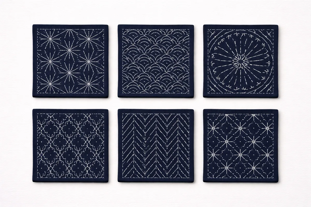 Sashiko Coasters, Set of Six