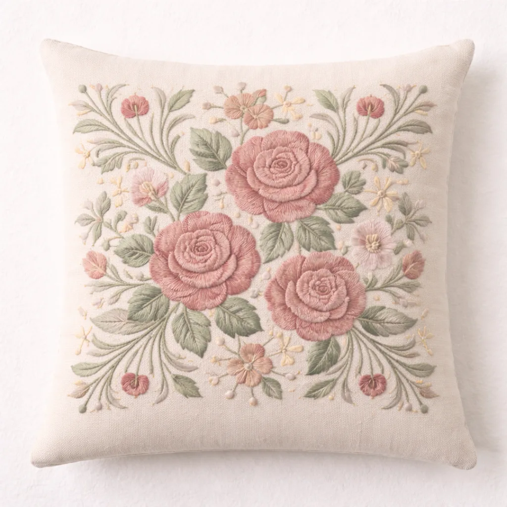 Embroidered Pillow, Rose